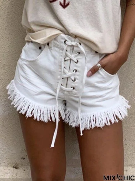 White Cotton Shift Casual Shorts