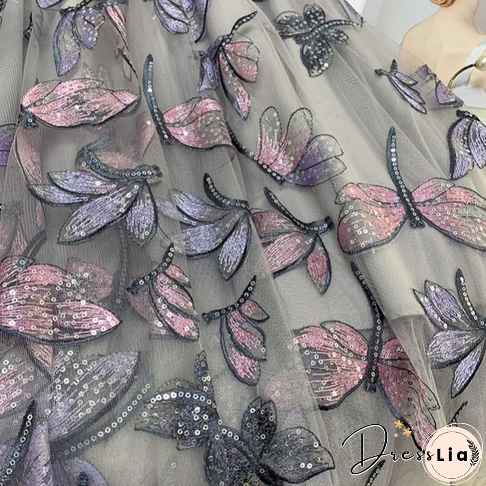 High Quality Sequins Embroidery Dragonfly Two Layer Mesh Pleated Skirt Women Summer High Waist Long Skirts Womens Elegant