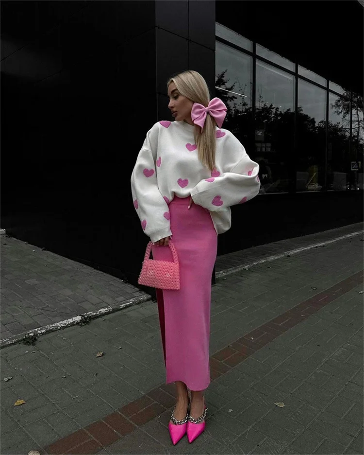 Uveng Uveng And Winter Long-Sleeved Love Sweater Female 2024 Burst Embroidered Loose Knitted Shirt