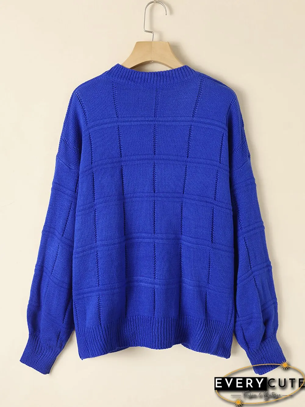 Check Pattern Long Sleeve Crew Neck Loose Sweater