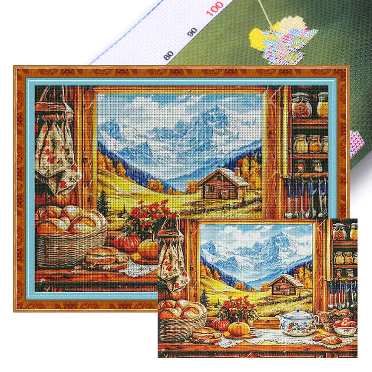 【Fairy Brand】Autumn window view 95*75cm 14CT Stamped Canvas Cross Stitch（Egyptian cotton） gbfke