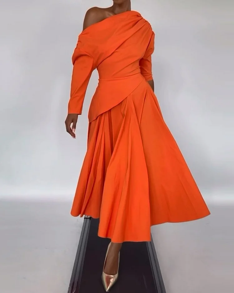 Off-shoulder loose waist solid color two-piece suit
