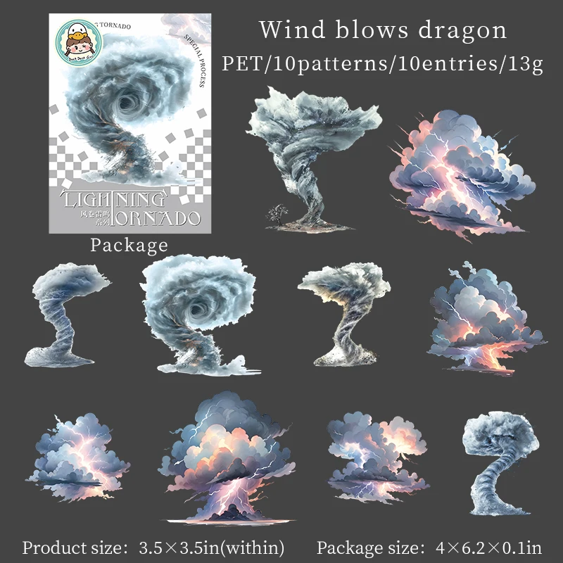 PET Sticker - Wind Rolls and Thunder Series Vintage Tornado Landscaping 