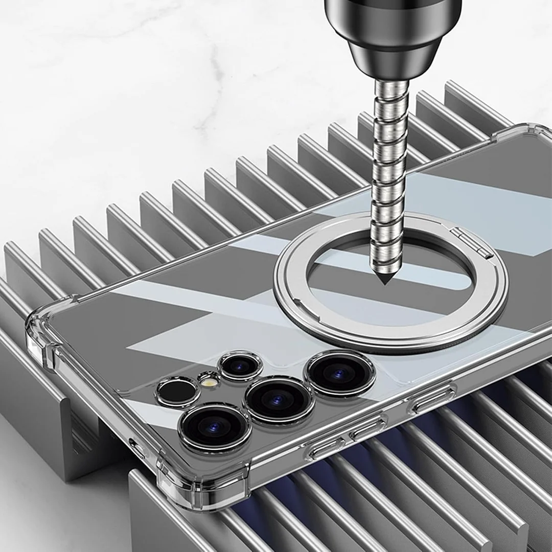 Case for Samsung Galaxy S25 Ultra, Clear Anti-Yellow PC Rugged Cover with Ring Holder Stand Shoockproof Phone Case,Black