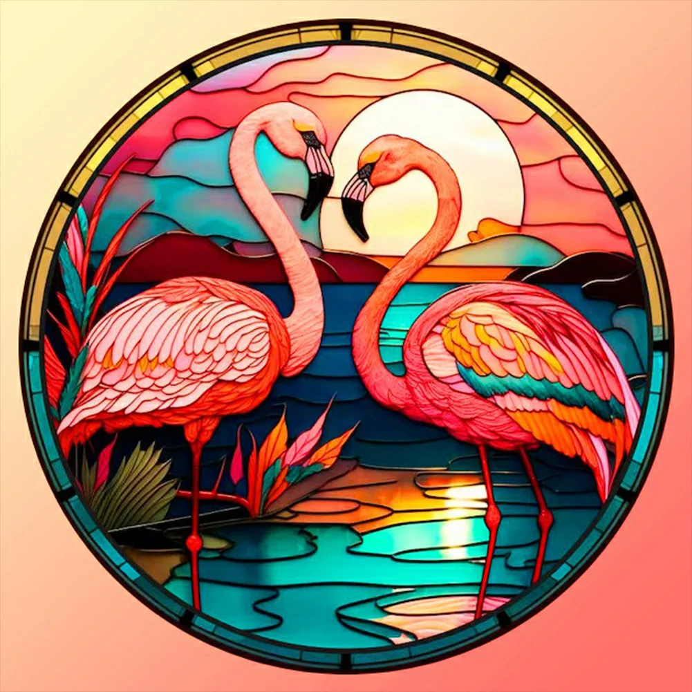 Full Round Diamond Painting - Stained Glass Flamingo(30*30cm)