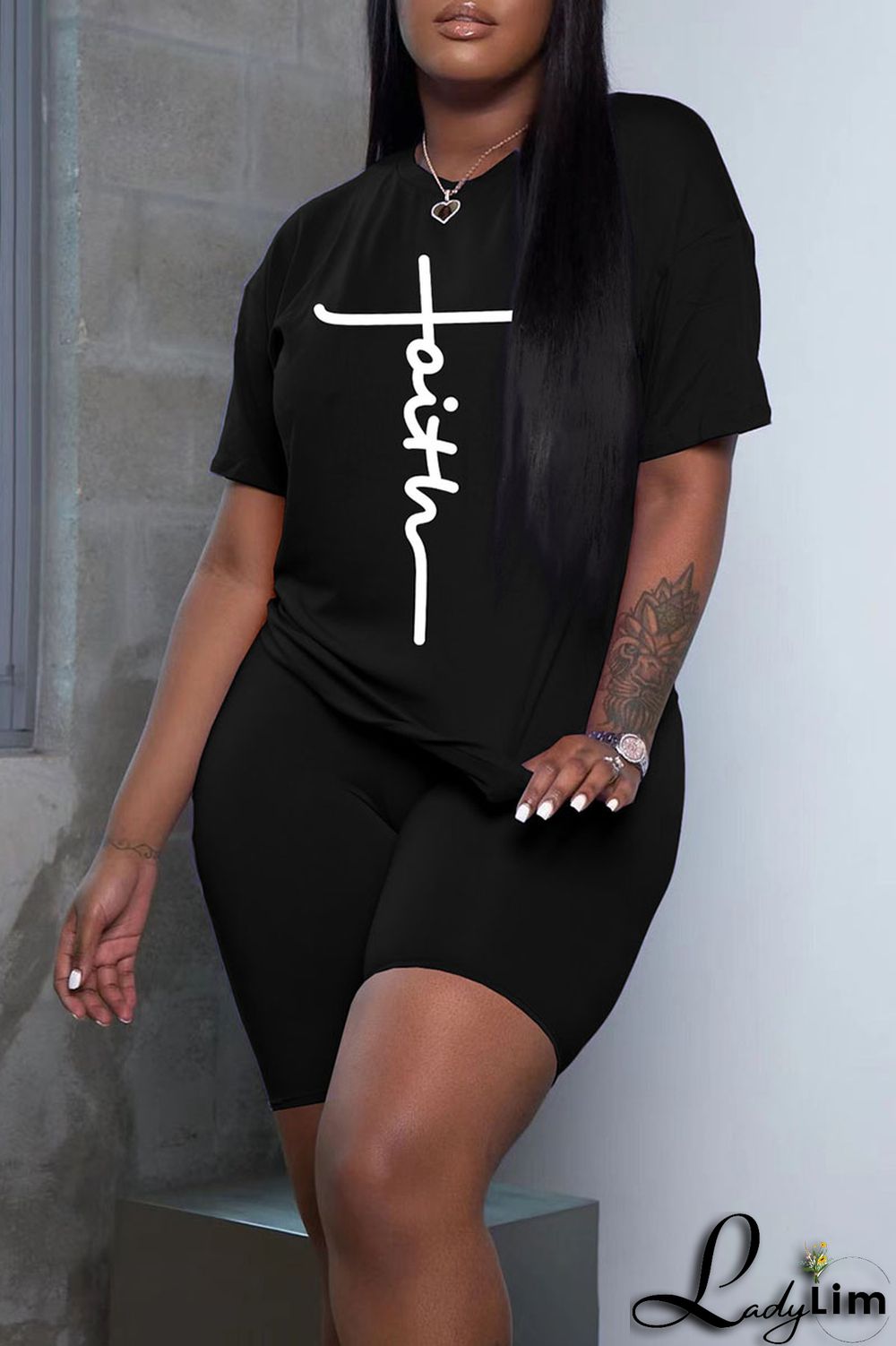 Grey Casual Print Split Joint O Neck Short Sleeve Two Pieces