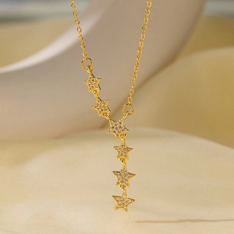 Sweet Minimalist Star Heart Shape Bow Knot Titanium Steel Zircon Plating Inlay Pendant Necklace