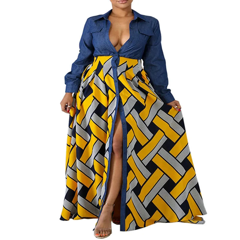 Uveng Uveng Spring Summer New Women's Dress Denim Woven Stripe Print Dress