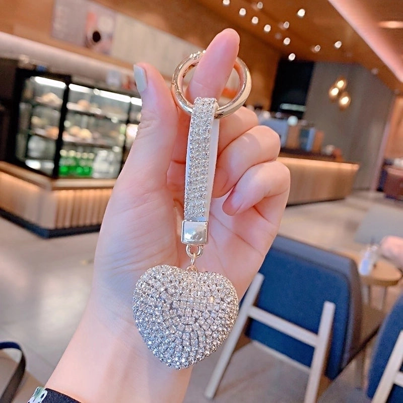 Fashion Heart Shape Arylic Metal Inlay Rhinestones Women’s Bag Pendant Keychain