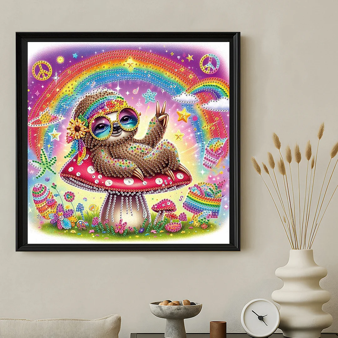 Diamond Painting - Partial Special Shaped Drill - Hippie Sloth(Canvas|30x30cm)
