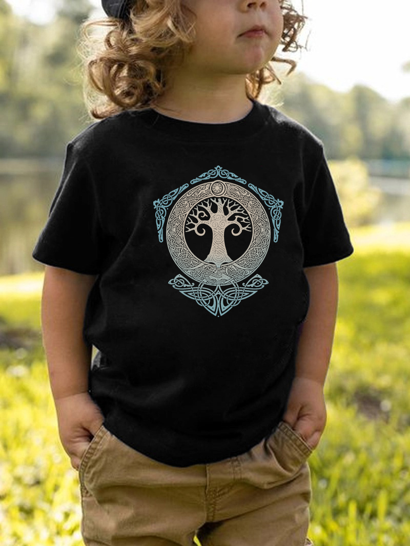 Viking Peace Dove Totem Printed Kids Short Sleeve T-Shirt