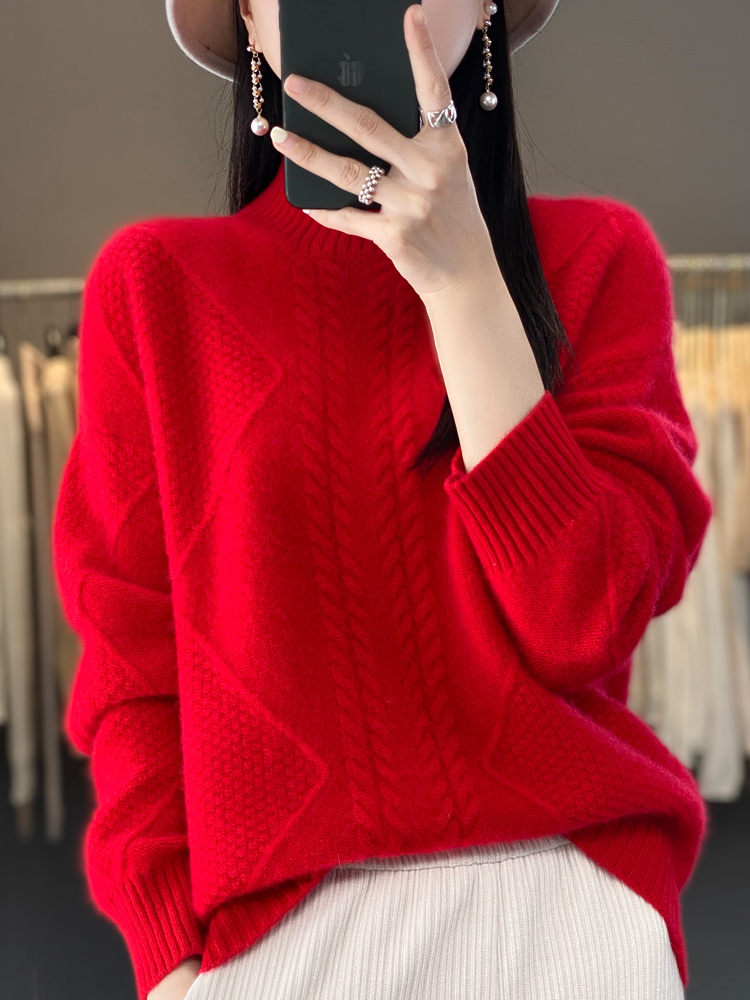 Playbrixx Thick Wool Sweater – Soft Mock Neck Pullover for Winter Women  