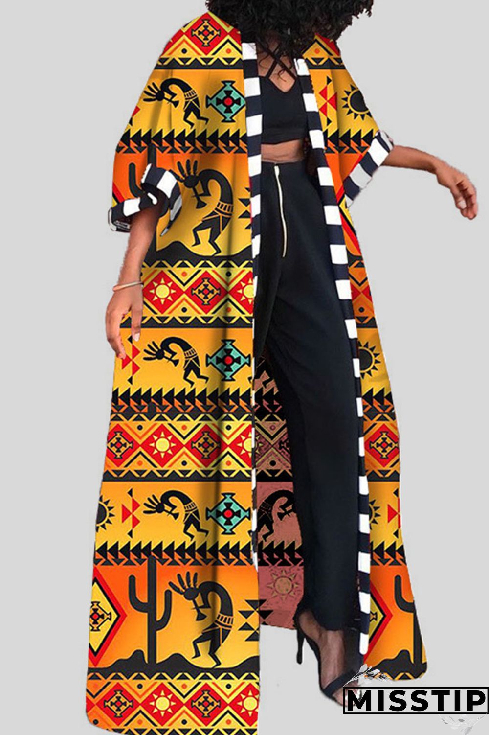 Dark Brown Fashion Street Print Patchwork Outerwear