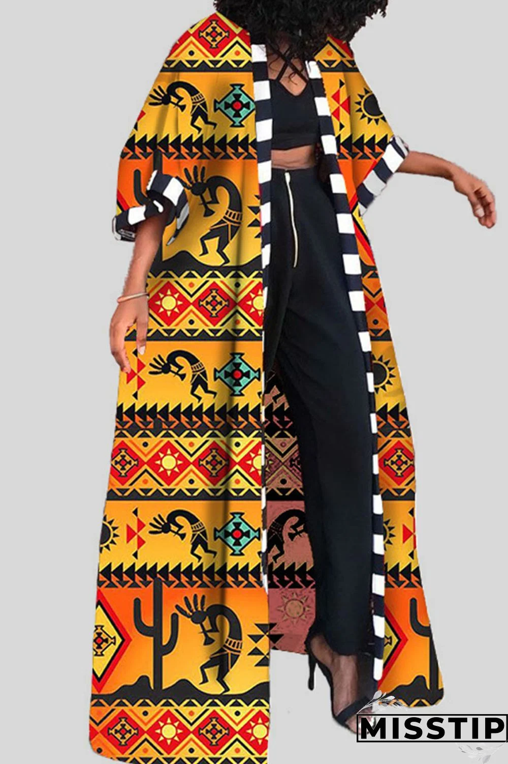 Dark Brown Fashion Street Print Patchwork Outerwear