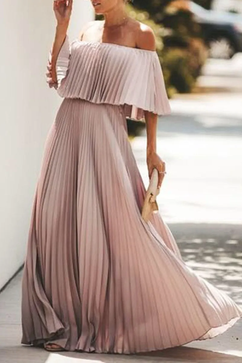 Fashion Print Split Joint Off the Shoulder Waist Skirt Dresses main image 1
