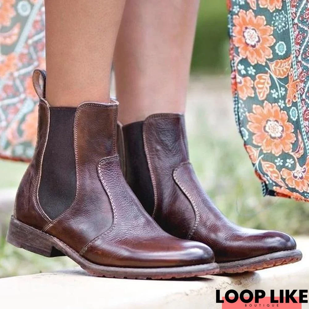 Women's Vintage Ankle Slip-On Short Boots