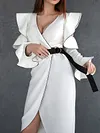 Simple V-Neck Hollow Long Sleeve Falbala Belted Asymmetric Urban Midi Dress
