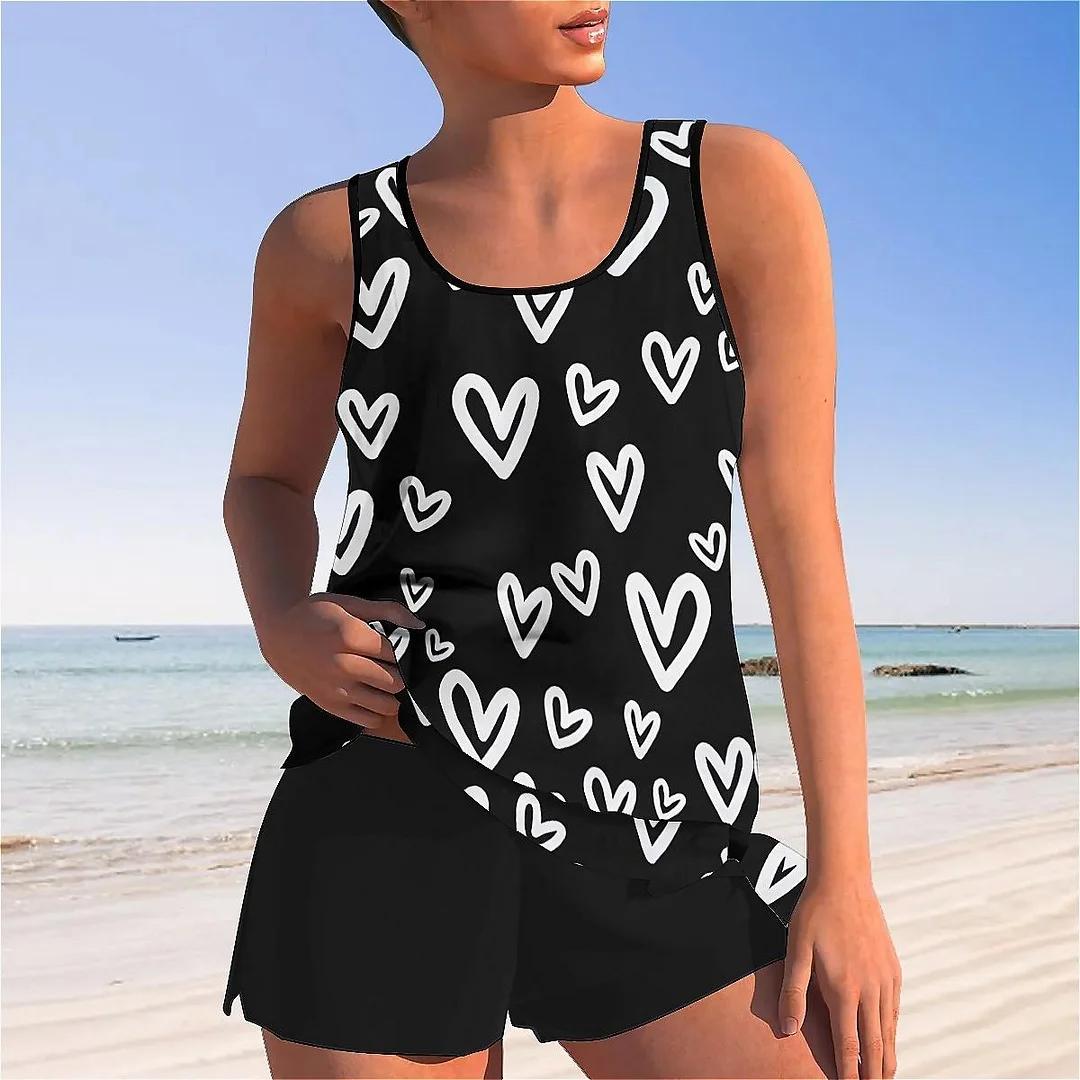 Bowknot Heart,Love,Valentine's Day Mid Waisted Tankini Set - Plus Size Available