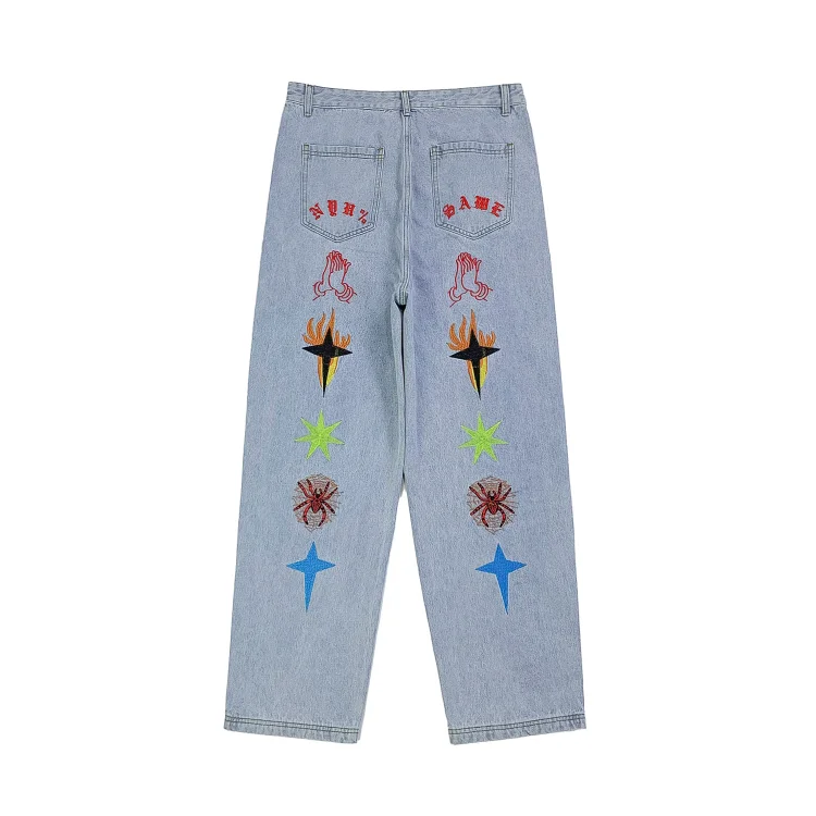 Men's Stylish Cross Embroidery Patchwork Boyfriend Stree Jeans
