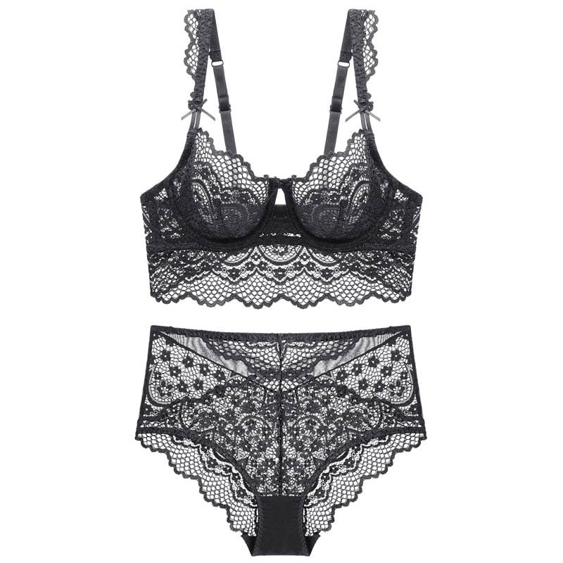 CINOON Top French Bra Set Lingerie Push Up Brassiere Ultra-thin Lace Underwear Set Sexy Transparent Panties For Women underwear