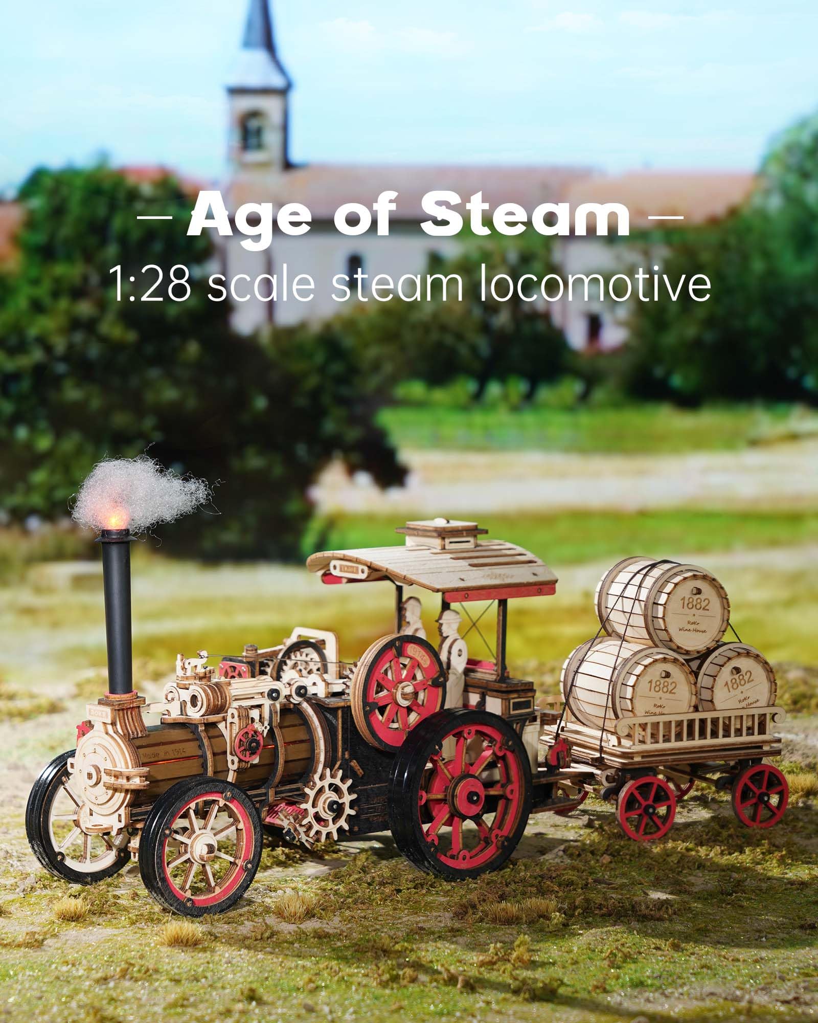 Tegooe 469PCS 3D Wooden Puzzle Mechanical Steam Engine Tractor Model Kit