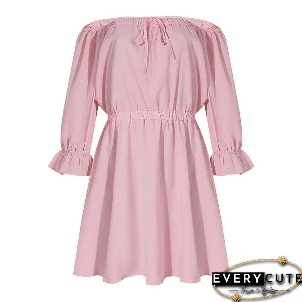 Off Shoulder Long Sleeve Elastic Waist Mini Dress