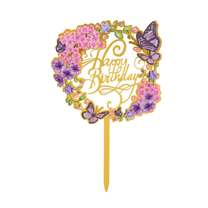 Acrylic Cake Topper Ins Style Floral Uv Color Printing Happy Birthday Dessert Decoration Plugin