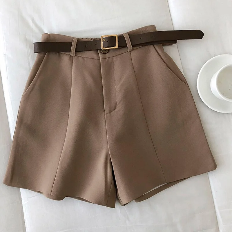 Colourp Apricot Woman Shorts Summer Spring High Waist Chic Bottoms Women Clothing Korean Shorts Pants Women Khaki Work with Belt