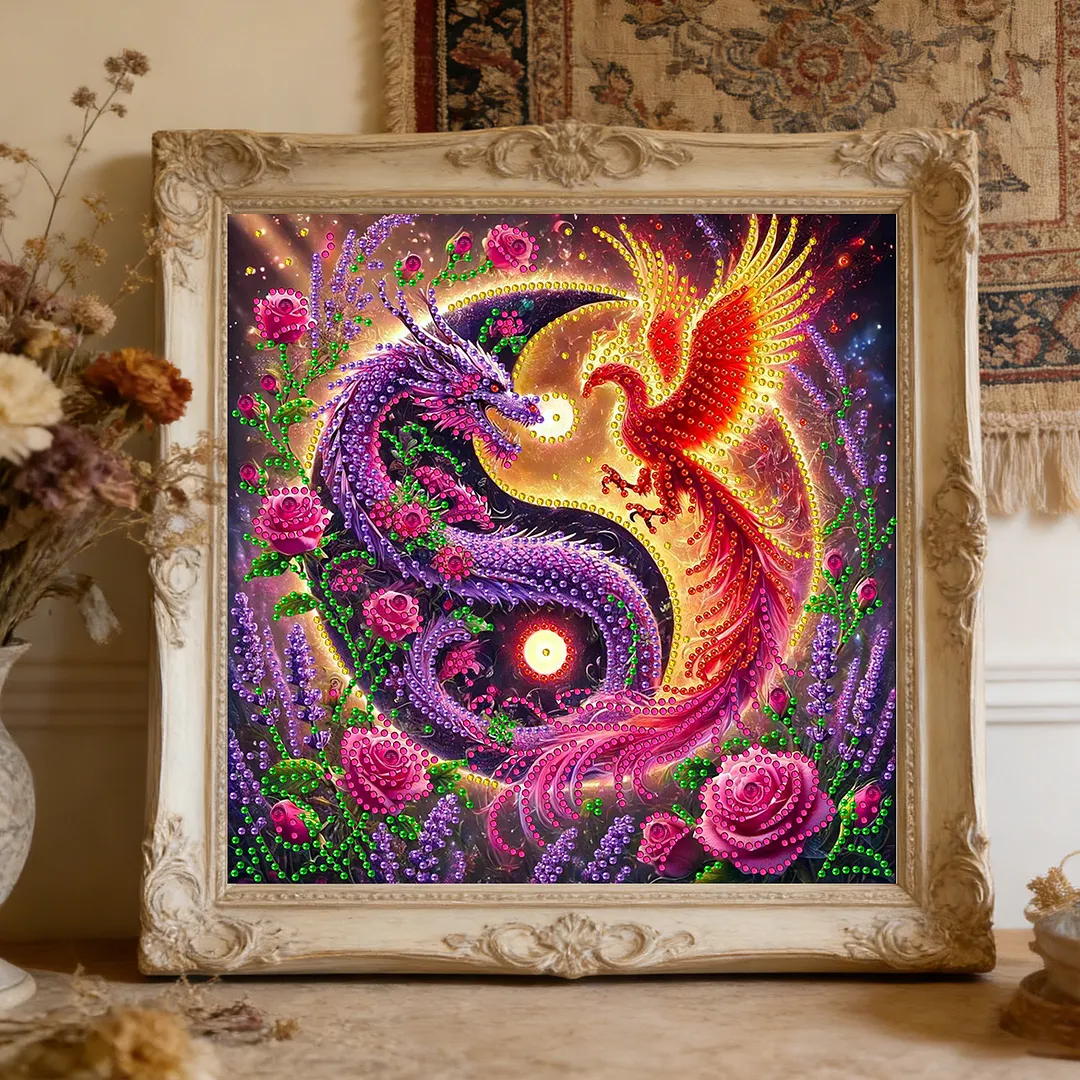 Dragon and Phoenix Yin Yang Bagua Special Shaped 5D DIY Partial Drill Diamond Painting Kits for Adults Beginners Home Decor Diamonds Paintings Gem Art 30x30cm