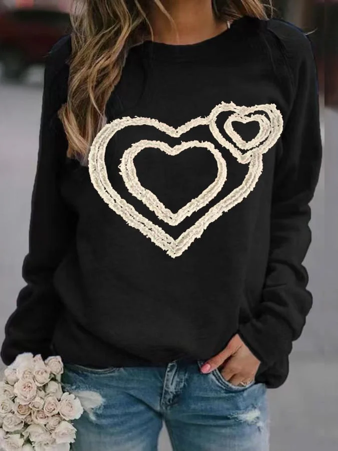 Women's Heart Print Long Sleeve Sweatshirt