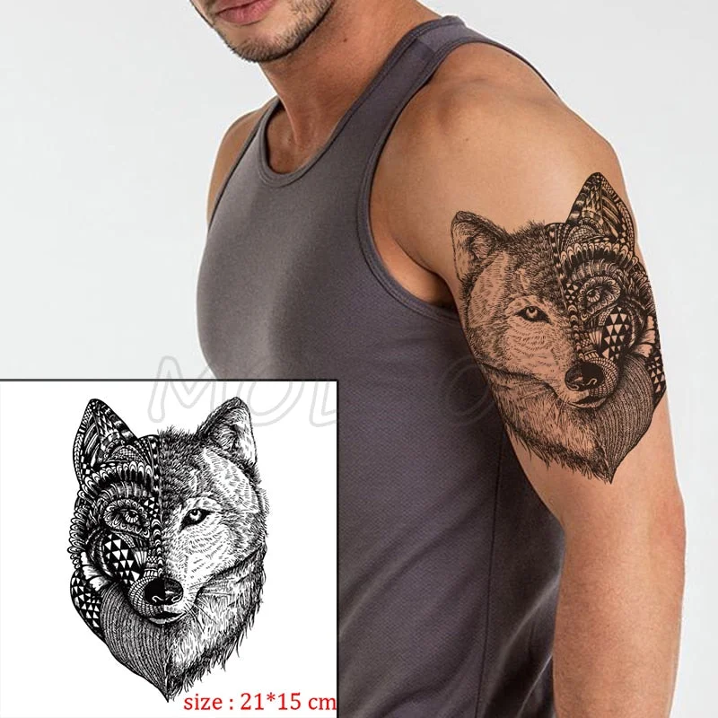 Waterproof Temporary Tattoo Sticker angry wolf mountain tatoo water transfer fake tatoo flash tatto Woman Man kid 14.8*21 cm