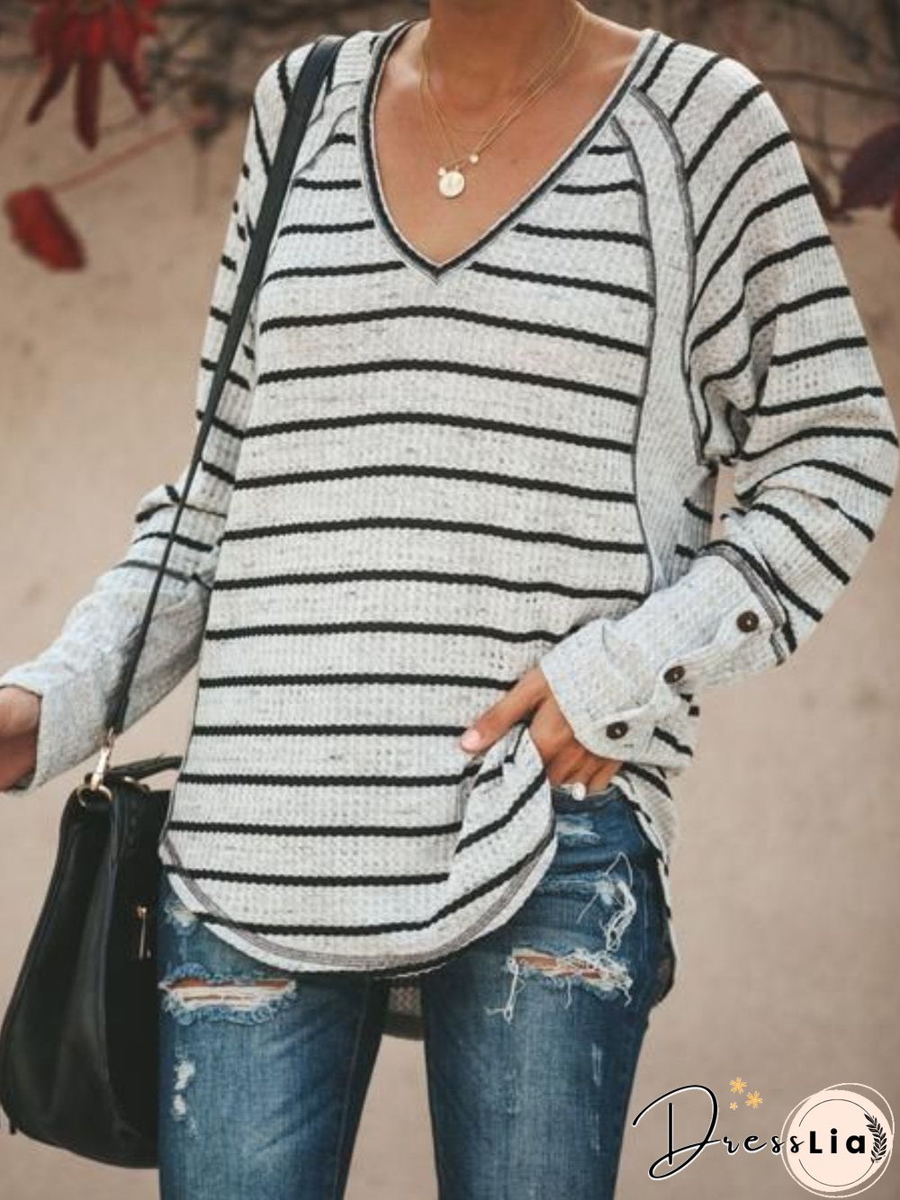 Women Casual Tops Tunic Plus Size Striped Sweater