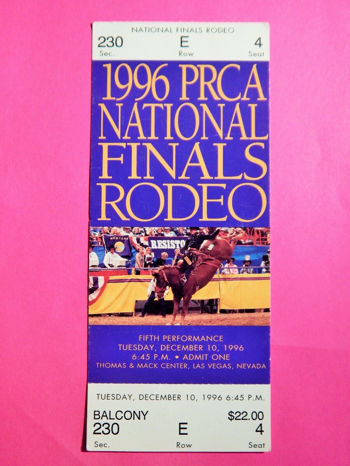 1996 NATIONAL FINALS RODEO ORIGINAL USED TICKET BRONCO BUSTER COLOR Photo Poster painting