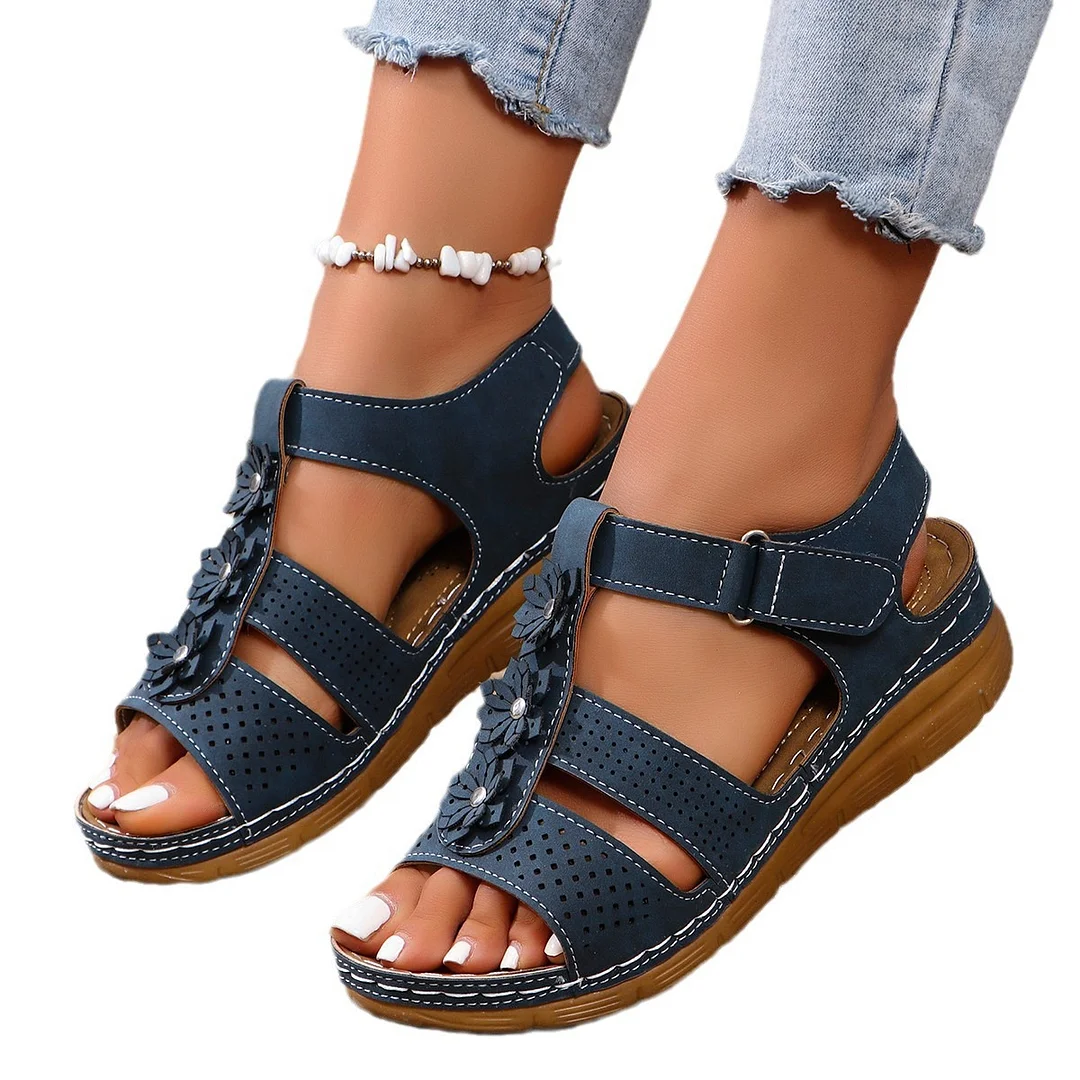 Yyvonne 2025 Summer Anti-Slip Sandals Women's Line Glued Slopes And Flower Sandals