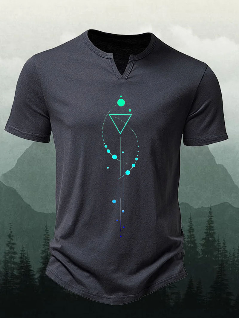 Men's Blue Interwoven Triangle Linear Print Short-Sleeve Shirt