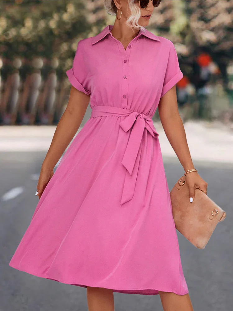 Women's Dresses Lace Up Solid Color V Neck Midi Dress