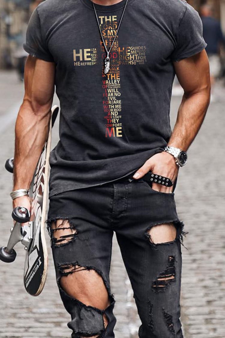 Tiboyz Men's Fashion Casual Faith Cross Print T-Shirt