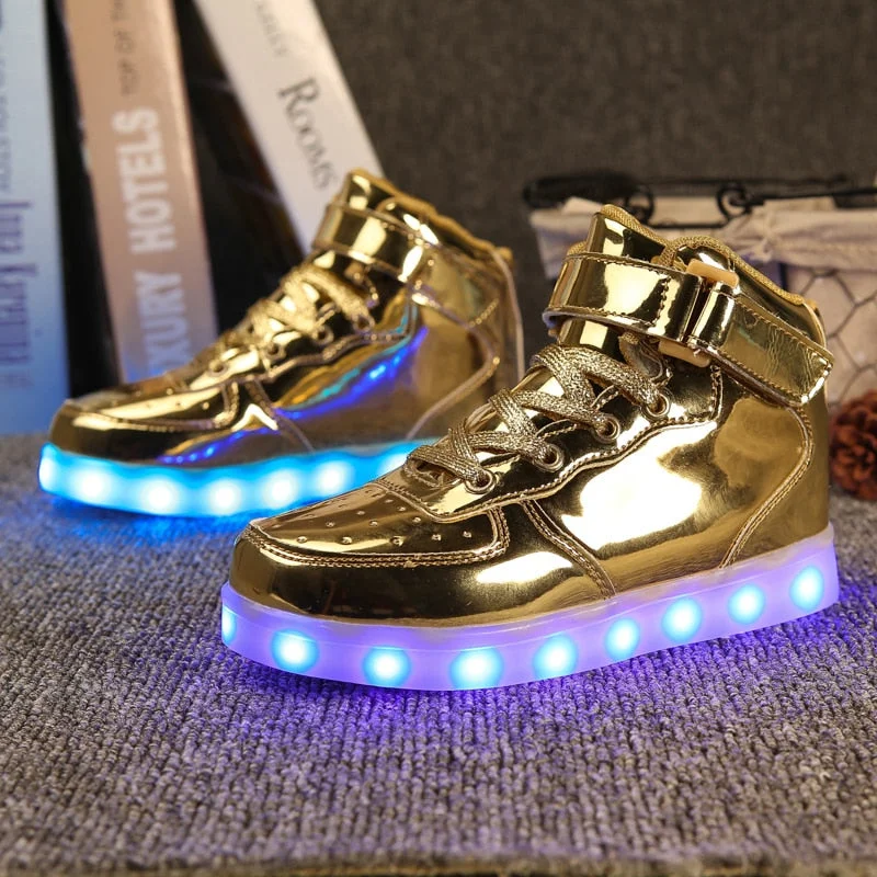ULKNN 25-37 Kids Led Usb Charging Glowing Sneakers Children Hook Loop Fashion Luminous Shoes for Girls Boys Sneakers with Light