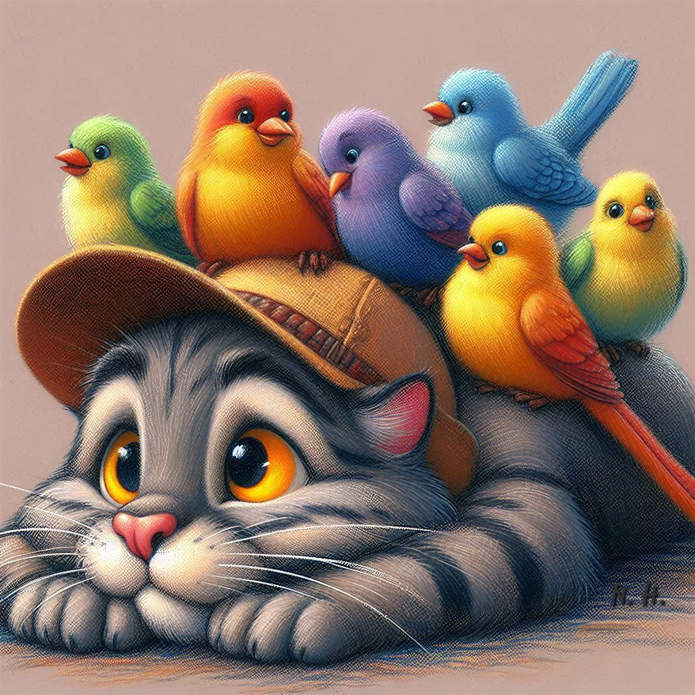 Parrot Cat 40*40cm(canvas) full round drill diamond painting