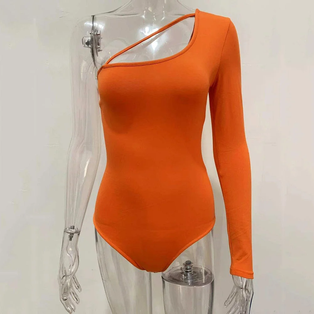 One Shoulder Bodysuit Women Stap Long Sleeve Skinny Bodysuit 2020 Ladies Black Casual Bodysuit Summer Overalls