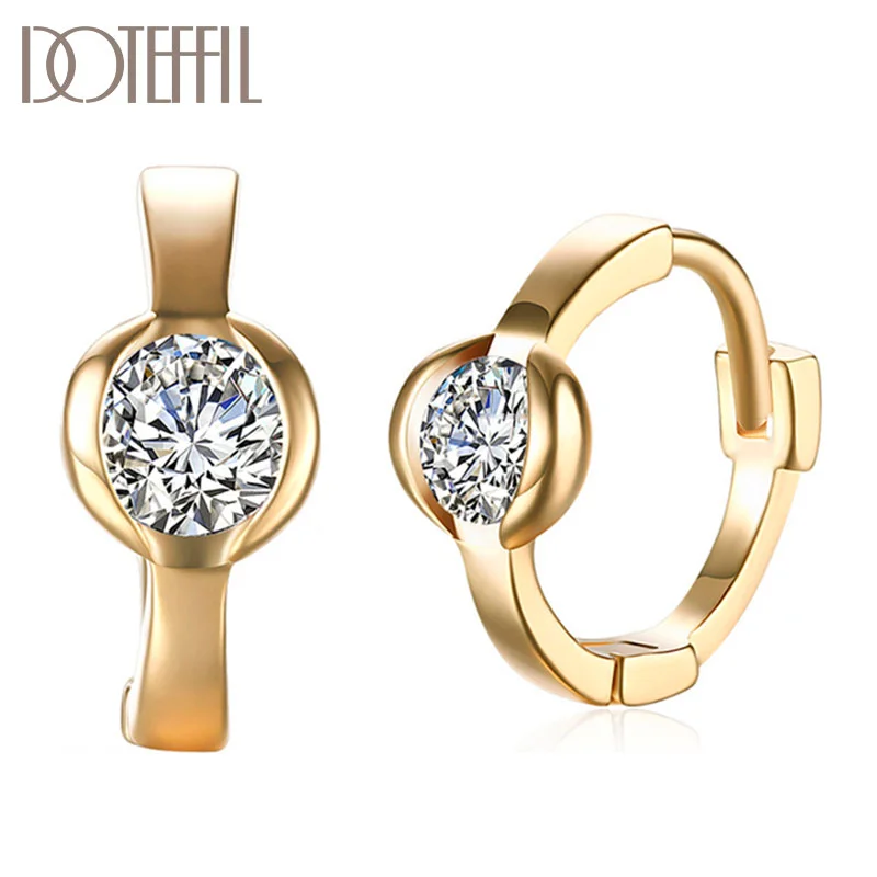 DOTEFFIL 925 Sterling Silver 18K Gold Diamond AAA Zircon Earrings For Women Jewelry