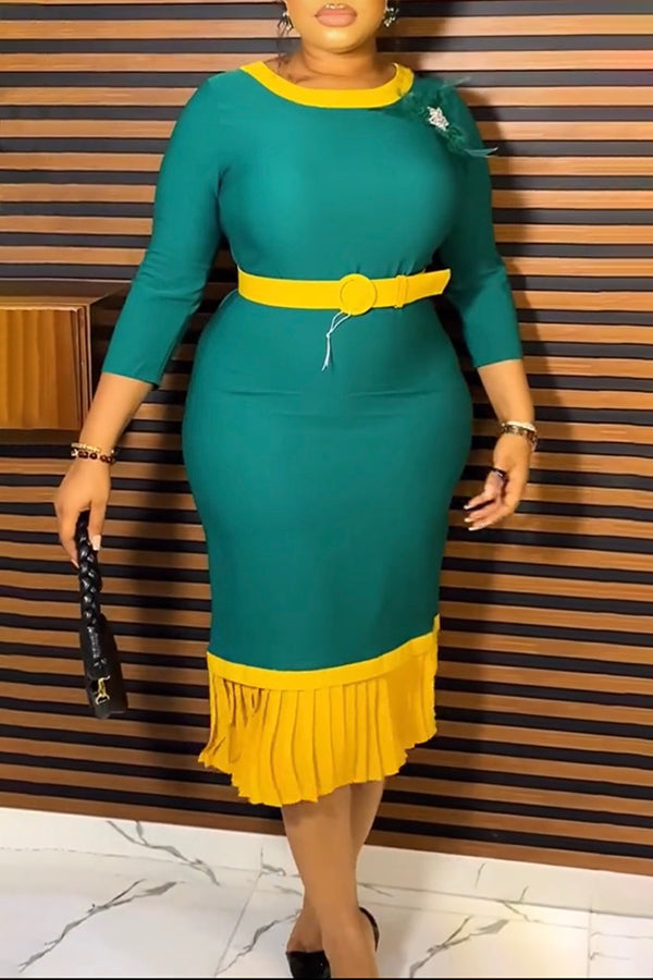 Elegant Pleats Solid Color Sleeveless Round Neck Casual Midi Dress main image 1