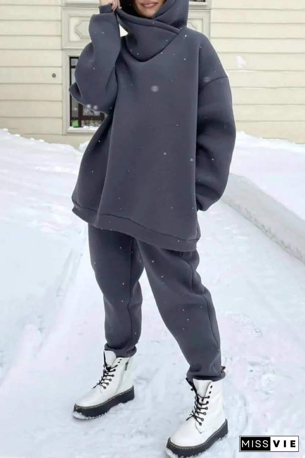 Casual Solid Pocket Hooded Collar Long Sleeve Two Pieces