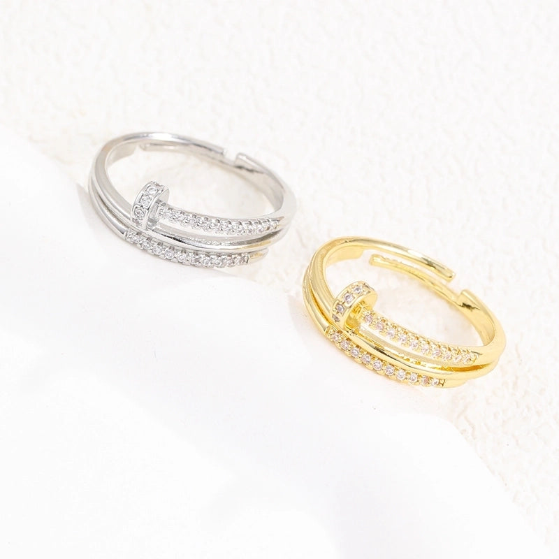 Minimalist Printing Nail Copper Zircon Rings