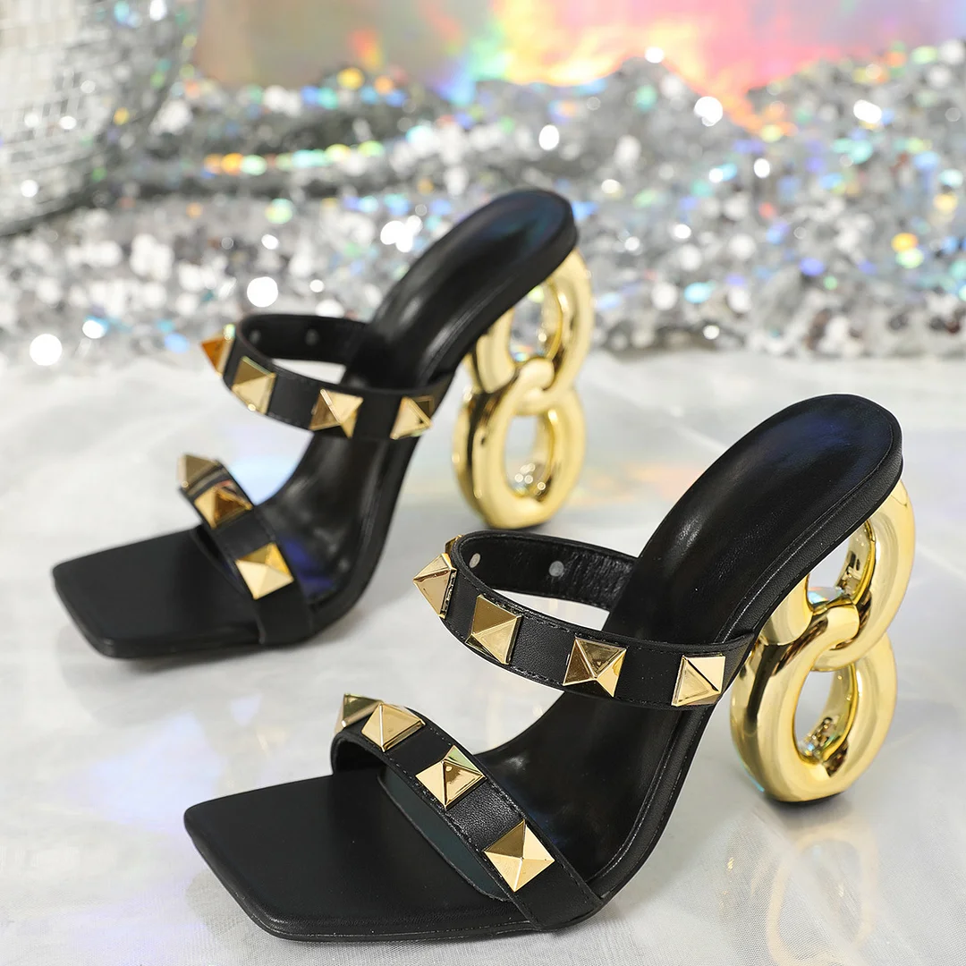 Yyvonne Gold 8 Words And Alien Heel And Rivet Explosion High Heel Sandals Temperament Sexy