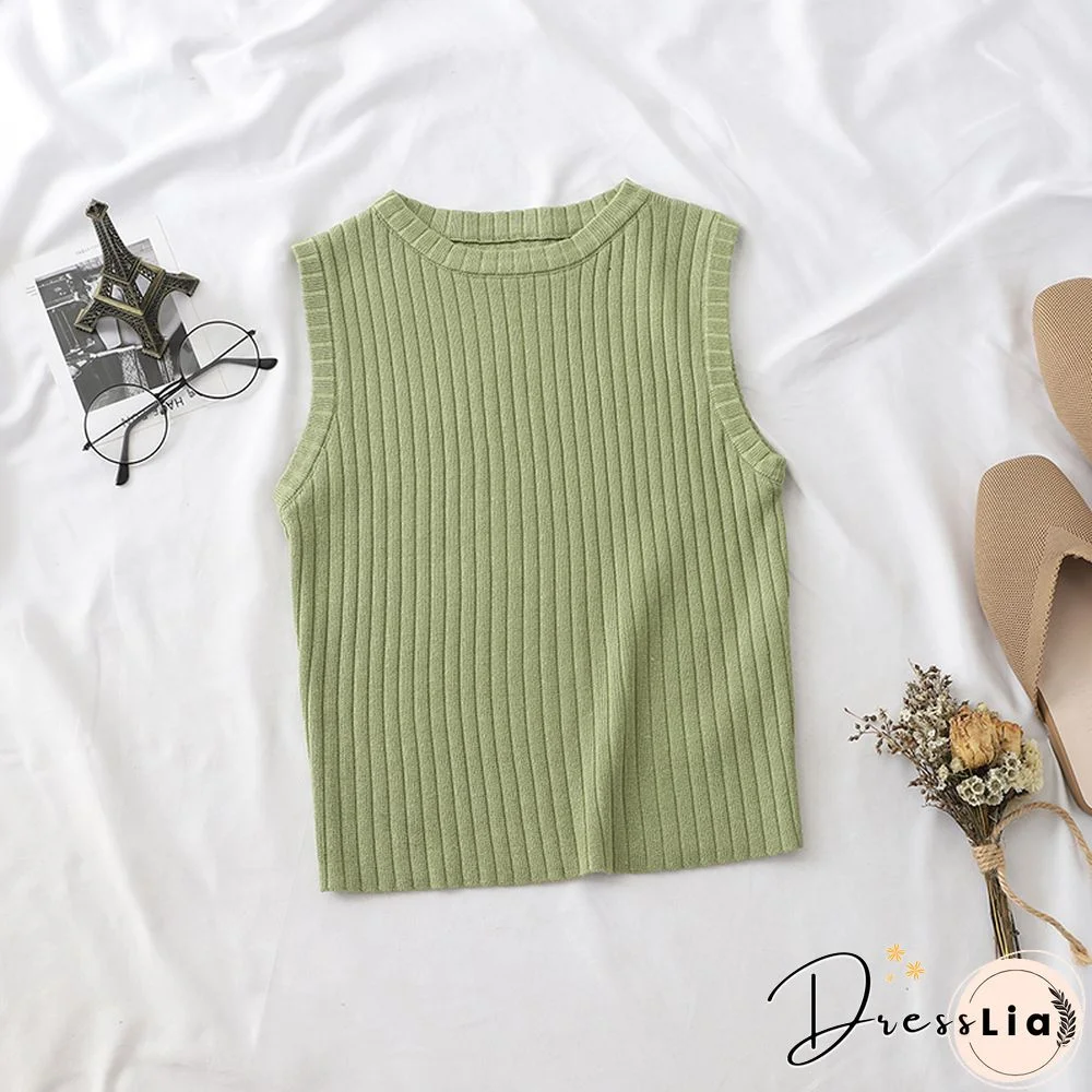 Heliar Plain Pink Knitted Tops Women Tank Tops Strapless Solid Vest For Women Vest Tops Summer Tank Tops