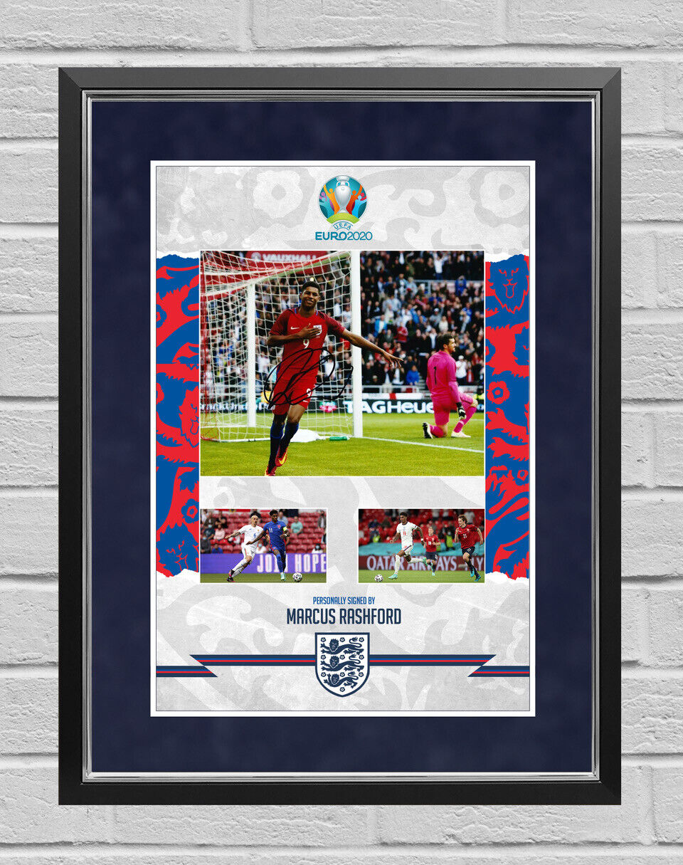 Marcus Rashford Signed & Framed 10X8 Photo Poster painting Mount England Euro 2020 AFTAL COA