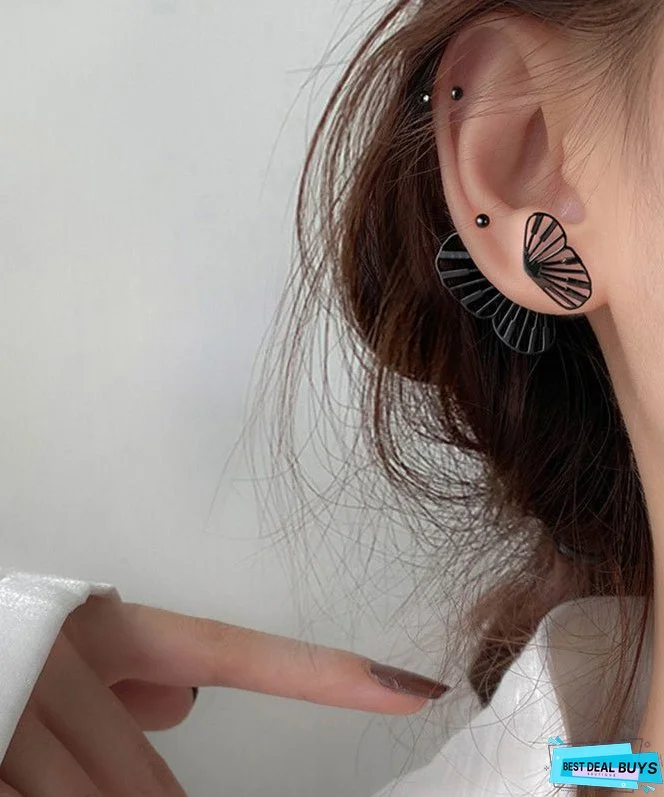 Simple White Sterling Silver Butterfly Hollowed Out Stud Earrings