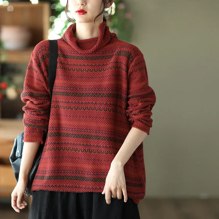 Vintage Cotton Knit Jacquard Turtleneck