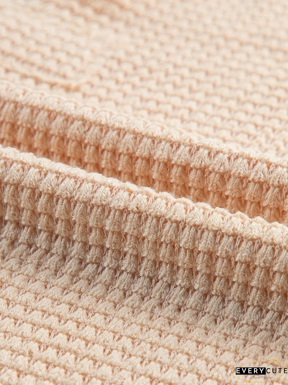 Parchment Waffle Knit V-Neck Casual Top with Split Neck